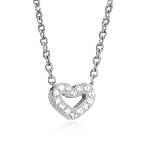 Brilliance Heart Hollow Halskæde i Rustfrit Stål med Swarovski