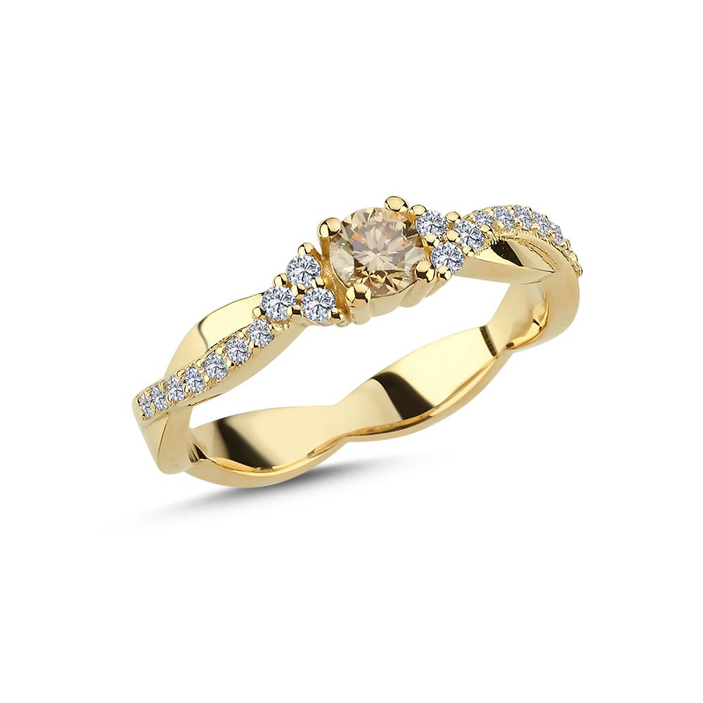 Champagne Ring i 14 Karat Guld med Diamanter - Nuran